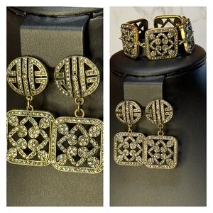 HEIDI DAUS®"Asian Artistrty" Crystal Deco Dangle Earrings & Matching Bracelet